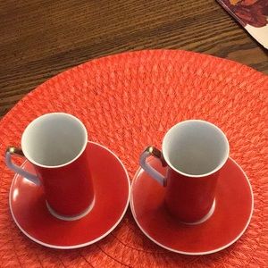 Set of espresso mugs 4 inches tall 2 inches wide red & white no chips or…